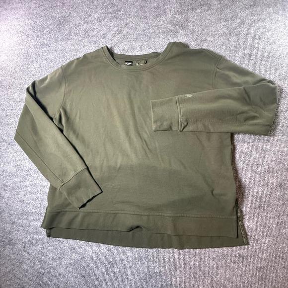 Victoria Sport Top Womens L/G Olive Green Long Sleeve Back Cutout Sweatshirt - Picture 2 of 9